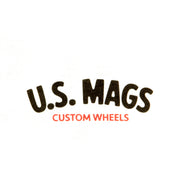 US Mags short sleeve t-shirt in white featuring a bold black and red logo design on the front.
