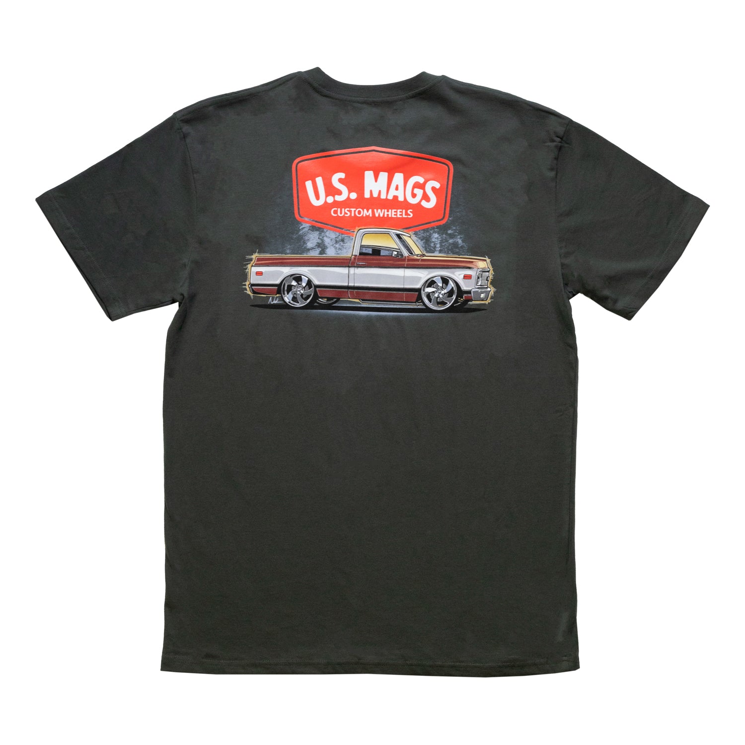 US Mags Desperado Short Sleeve Tee featuring a bold graphic print on a black cotton fabric.