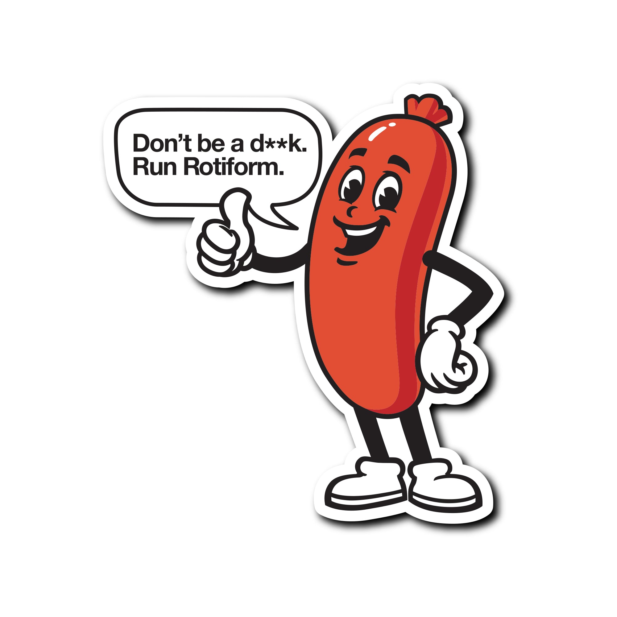 Rotiform SAUSAGE PARTY die-cut sticker (3.6 inches) featuring colorful graphics and playful design.