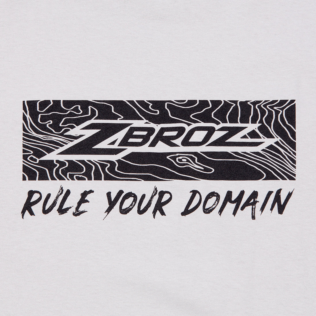 Gray ZBROZ "Rule Your Domain" short sleeve tee featuring a bold graphic design on the front.