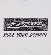 Gray ZBROZ "Rule Your Domain" short sleeve tee featuring a bold graphic design on the front.