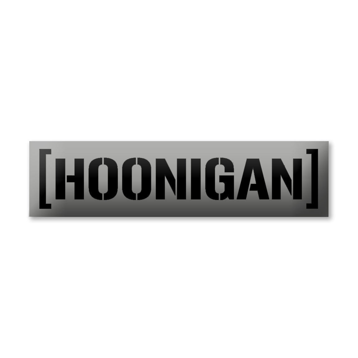 Hoonigan BEAMS CENSOR BAR sticker featuring bold black lettering on a sleek silver background, perfect for car enthusiasts.