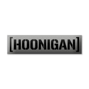 Hoonigan BEAMS CENSOR BAR sticker featuring bold black lettering on a sleek silver background, perfect for car enthusiasts.