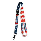 Hoonigan Stars and Stripes lanyard featuring a patriotic design with stars and stripes, ideal for motorsport enthusiasts.