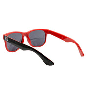 Red XD logo sunglasses with dark lenses and a black arm, perfect for automotive enthusiasts and outdoor adventures.
