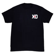 Black short sleeve t-shirt featuring a bold XD logo with a red star, perfect for automotive enthusiasts.