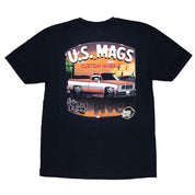 US Mags DINOS Short Sleeve T-Shirt featuring a vintage truck graphic and custom wheels design on the back.