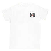 White short sleeve t-shirt featuring a bold XD logo on the left chest, perfect for automotive enthusiasts.