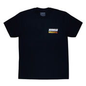Black short sleeve Hoonigan SLIDEWAYS T-shirt featuring vibrant graphic logo on the front, perfect for motorsport enthusiasts.