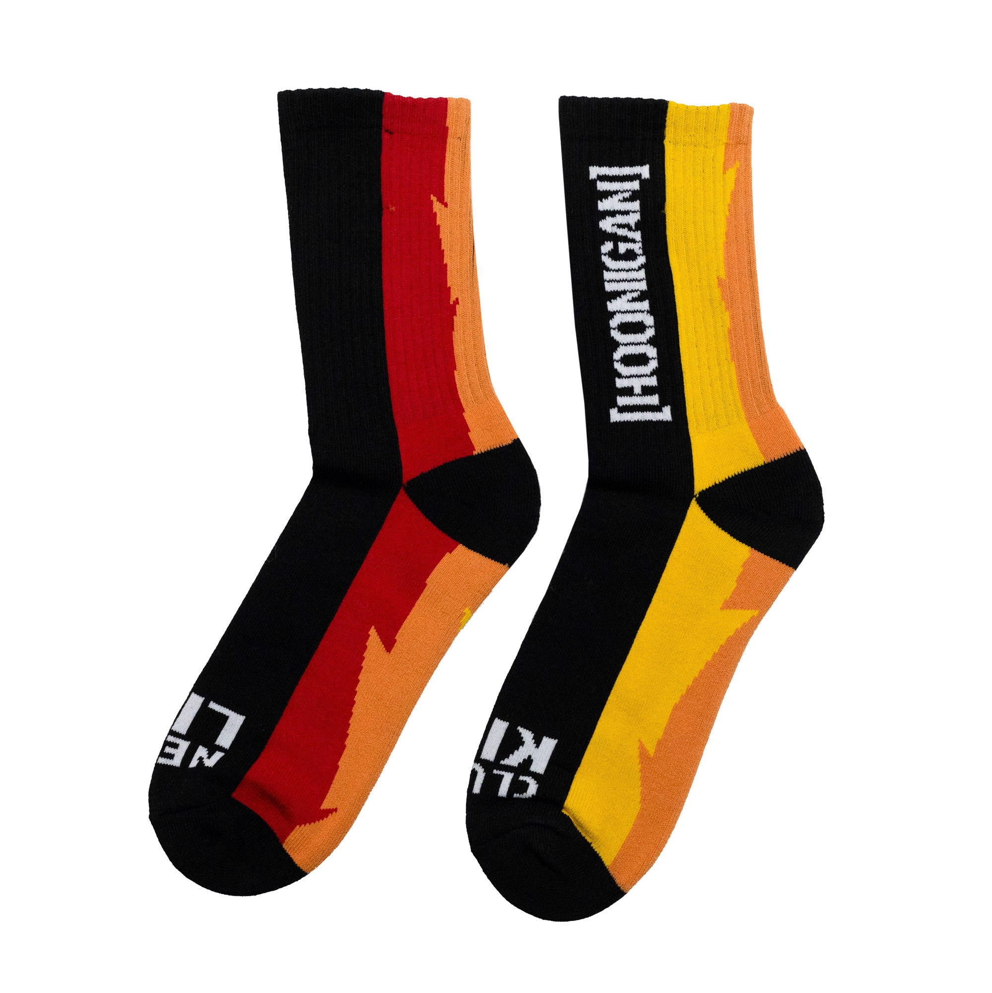 Hoonigan GYMKHANA AUSSIE SHRED LIVERY socks featuring vibrant colors and bold graphics, perfect for motorsport enthusiasts.