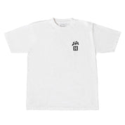 White short sleeve t-shirt featuring Hoonigan and Lia Block logos, perfect for motorsport and car culture enthusiasts.