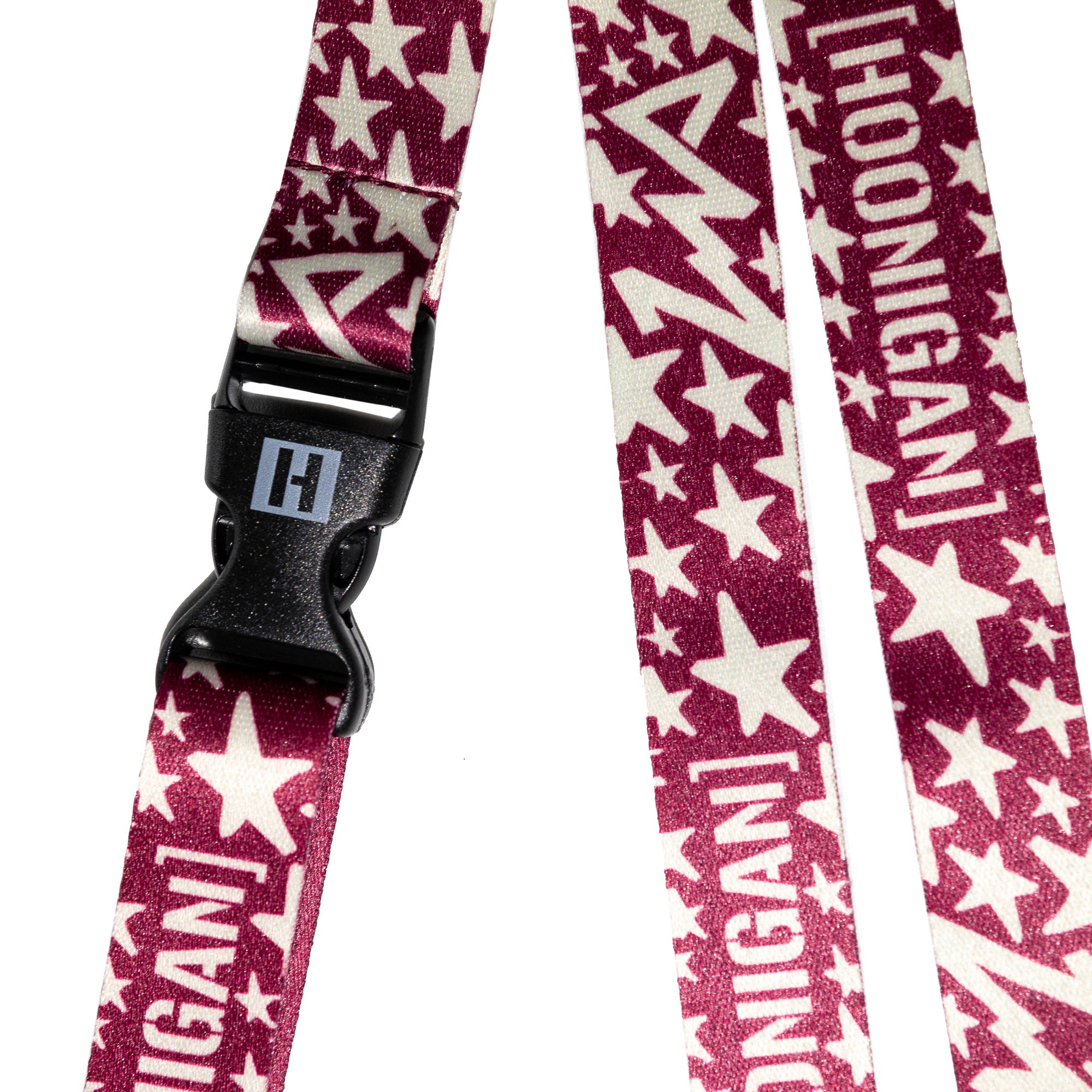 Hoonigan x Lia Block UR STAR lanyard featuring a bold star pattern and a sturdy clip for keys or ID badges.