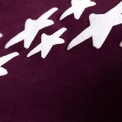 Close-up of Hoonigan x Lia Block UR STAR Sweatpants featuring a bold star graphic on a rich burgundy fabric.