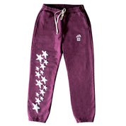 Hoonigan x Lia Block UR STAR Sweatpants in burgundy with white star graphics and elastic waistband for comfort.