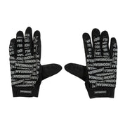Hoonigan Scatter Censor Bar Logo gloves featuring a bold black design with repeated logo text for automotive enthusiasts.