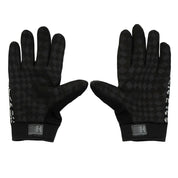 Black Hoonigan Scatter Censor Bar Logo gloves featuring a checkered pattern and snug fit for motorsport enthusiasts.