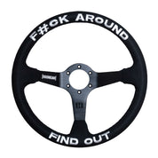 Limited edition Hoonigan steering wheel featuring bold text design, perfect for motorsport enthusiasts and aggressive driving.