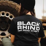 Black Rhino short sleeve tee in black, featuring a bold rhino graphic on the front.