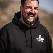 Hoonigan STENCIL Pullover Hoodie featuring a bold logo design on the front, displayed in a dark color on a neutral background.