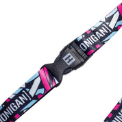 Hoonigan x Lia Block SCRIPT lanyard featuring vibrant colors and bold graphics, perfect for motorsport enthusiasts.