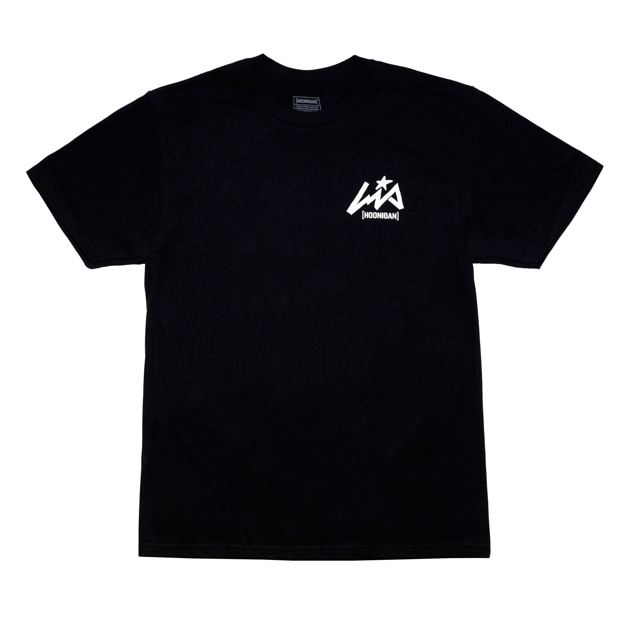 Black short sleeve t-shirt featuring Hoonigan and Lia Block logos, perfect for motorsport enthusiasts.