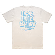 Rotiform COMBUST Short Sleeve T-Shirt featuring a playful "Ice Ice Baby" graphic in blue on a cream background.