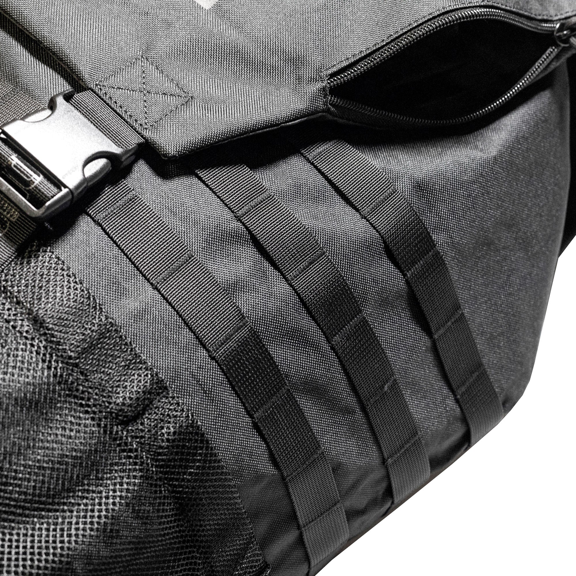 Close-up of the Hoonigan CENSOR BAR backpack featuring durable fabric, adjustable straps, and a secure buckle.