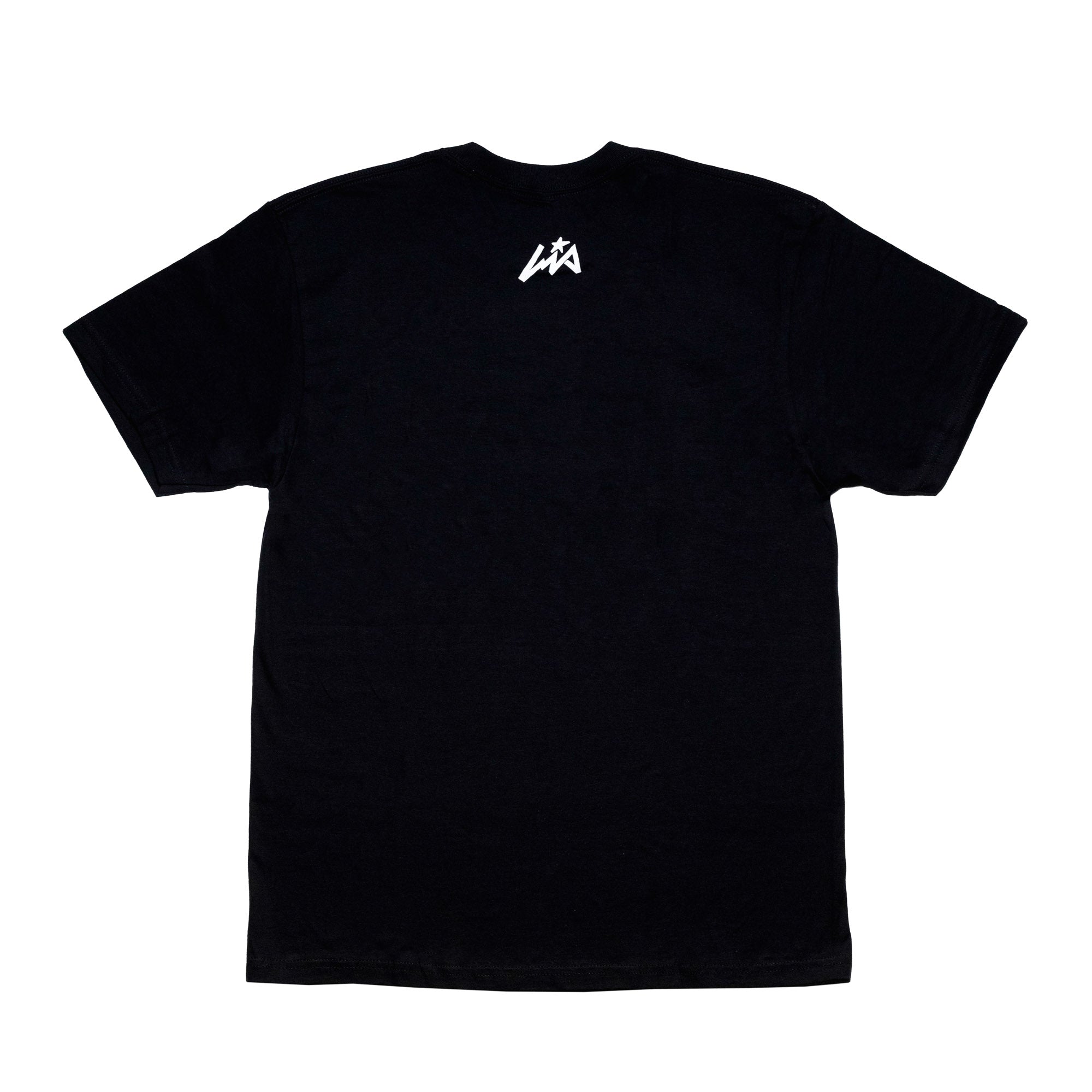 Black short sleeve t-shirt featuring a white Lia Block logo on the back, designed for motorsport enthusiasts.
