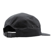 Unstructured black strapback hat featuring a simple design, perfect for motorsport enthusiasts and casual wear.