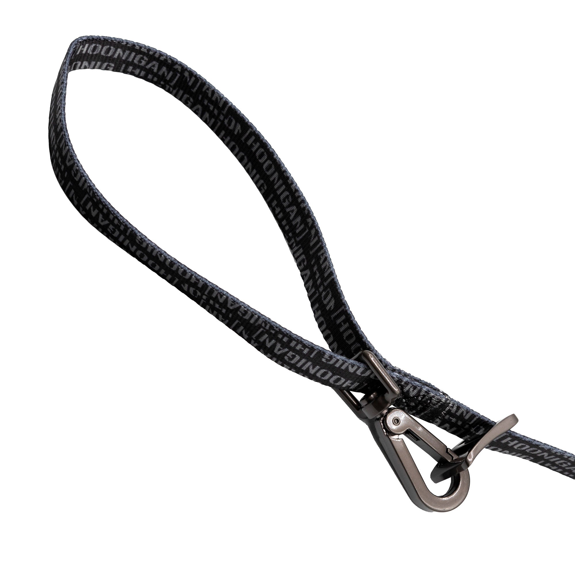 Hoonigan Scatter Censor Bar Logo dog leash featuring a durable design with a sleek black and white pattern.