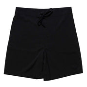 Hoonigan OIL SLICK Board Shorts in black with a drawstring waist and logo patch, ideal for beach and water activities.