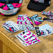 Hoonigan x Lia Block helmet sticker featuring vibrant colors and bold graphics for motorsport enthusiasts.