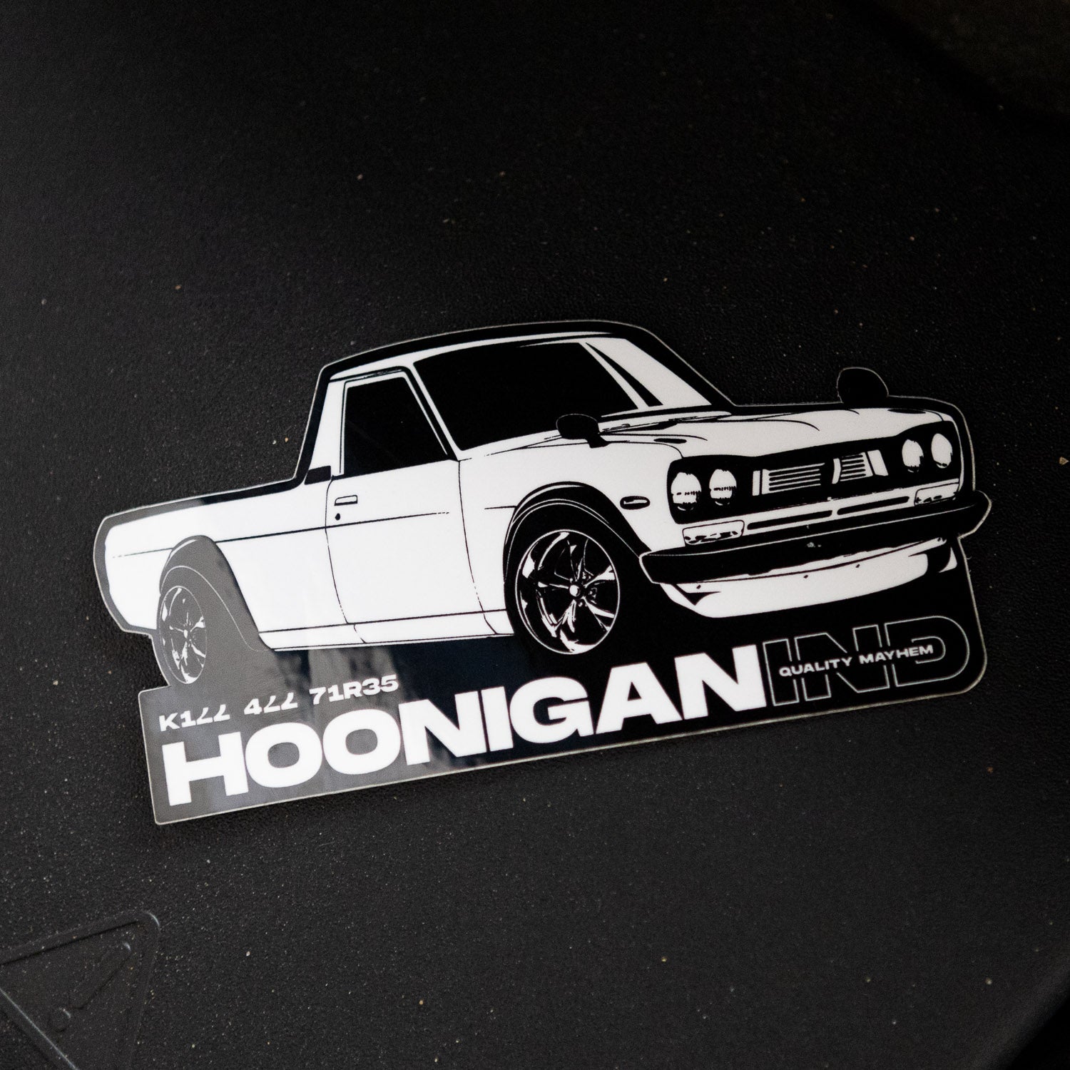 Hoonigan SUNS OUT sticker featuring a classic truck design, perfect for automotive enthusiasts and car culture fans.