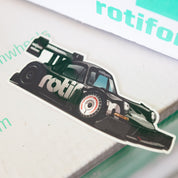 Hoonigan x Rotiform SD sticker featuring a stylized racing car design, perfect for automotive enthusiasts.