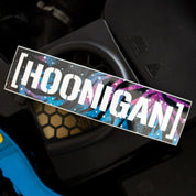 Hoonigan Galaxy Censor Bar Sticker featuring vibrant colors and bold lettering, perfect for automotive enthusiasts.