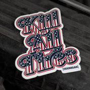Hoonigan KILL ALL TIRES USA sticker featuring bold lettering and a patriotic design, perfect for automotive enthusiasts.