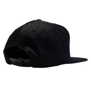Black Hoonigan PATRIOT snapback hat showcasing a clean design with an adjustable strap at the back for a custom fit.