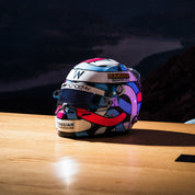 Colorful Hoonigan x Lia Block helmet sticker displayed on a racing helmet with a vibrant design, perfect for motorsport fans.