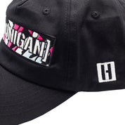 Black unstructured snapback hat featuring Hoonigan logo and colorful CENSOR BAR design, perfect for motorsport enthusiasts.