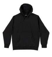 Hoonigan EMBOSSED H-BOX Hoodie in black, featuring a prominent embossed logo on the front and a drawstring hood, displayed against a plain background.