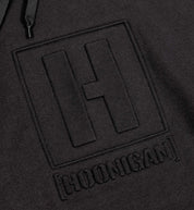 Hoonigan EMBOSSED H-BOX Hoodie in black with embossed logo on the chest, featuring a drawstring hood and kangaroo pocket.
