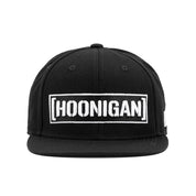 Hoonigan CENSOR BAR Snapback Hat in black, featuring a bold embroidered logo on the front and an adjustable snap closure.
