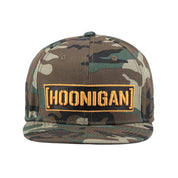 Hoonigan CENSOR BAR Snapback Hat with a black base and contrasting white logo on the front, featuring a flat brim and adjustable fit.