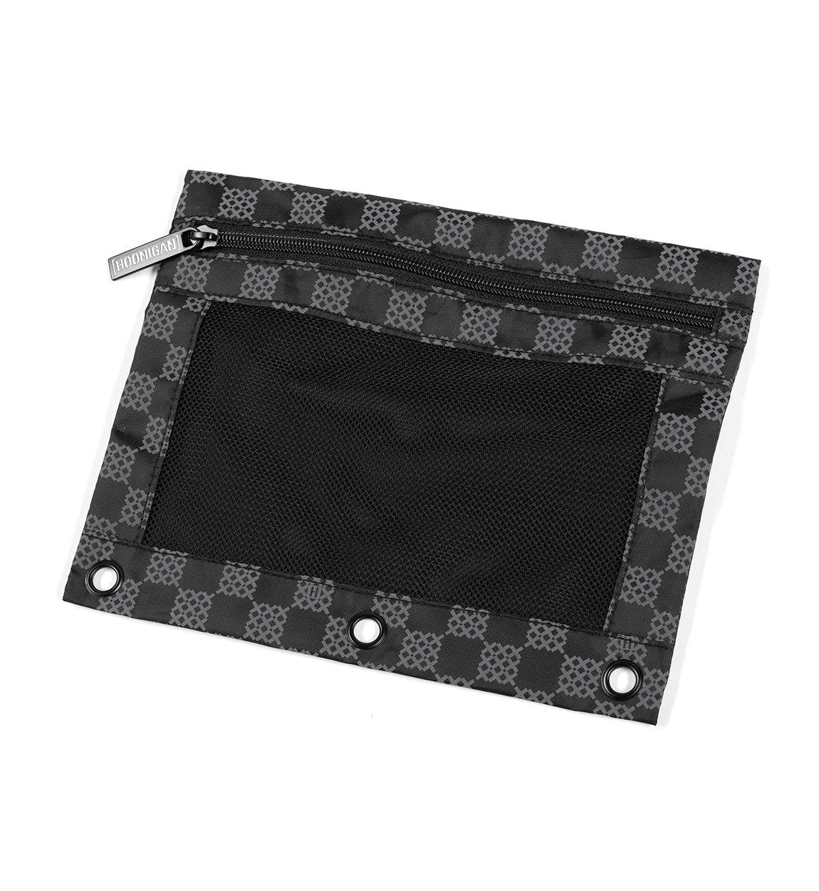 Hoonigan PODIUM Pencil Bag in black and gray with logo design and zipper closure.