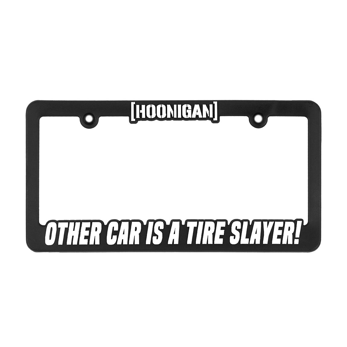 Hoonigan OTHER CAR black and white license plate frame featuring bold lettering and a stylish design.
