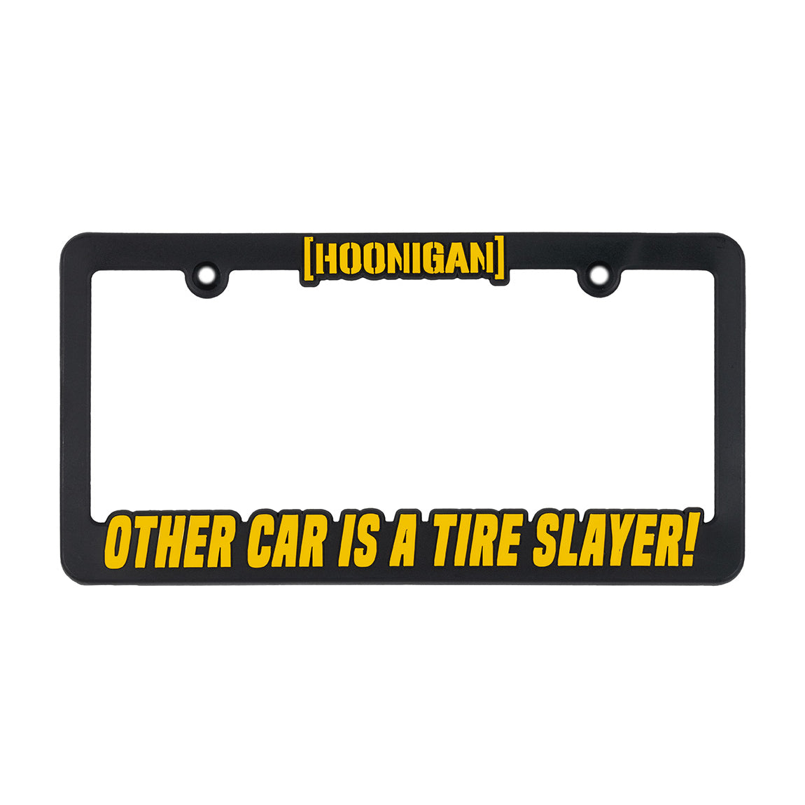 Hoonigan OTHER CAR black and yellow license plate frame showcasing bold lettering and a modern design.