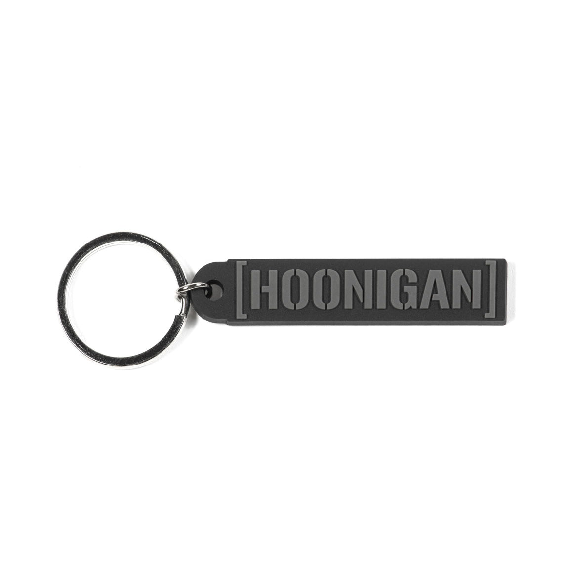 Hoonigan CENSOR BAR rubber keychain in black and gray, featuring bold logo design.