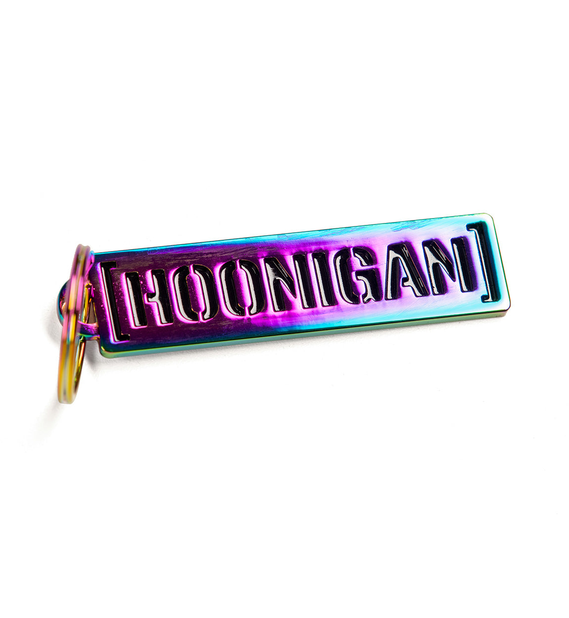 Hoonigan Metal Censor Bar Keychain with black finish and Hoonigan logo design.