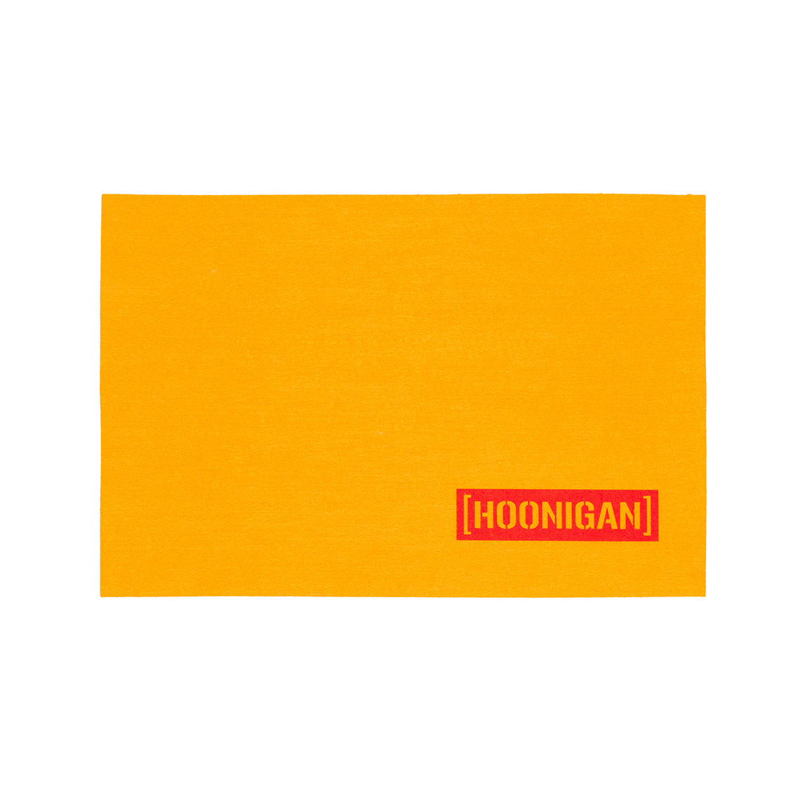 Bright yellow chamois with a bold red Hoonigan logo, perfect for automotive enthusiasts and detailing needs.