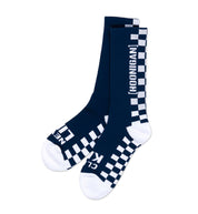 Hoonigan FINISHLINE II Crew Socks in navy and white with logo design.